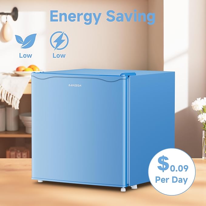 BANGSON 1.7 Cu.Ft Mini Fridge with Freezer, Compact Single Door Refrigerator - Energy Saving, Low Noise - Perfect for Office, Apartment, Dorm, Bedroom,Blue