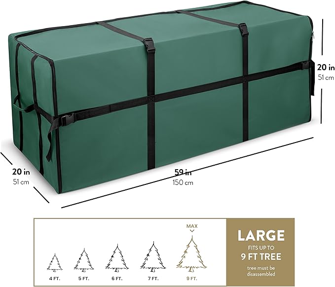 ZOBER Wide Christmas Tree Storage Bag - Maximum Accessibility - Fits 9 Ft Trees - 600D Oxford Fabric Christmas Tree Bag For Storage Box For Xmas - Strong, Durable Straps & Handles - Card Slot - Green