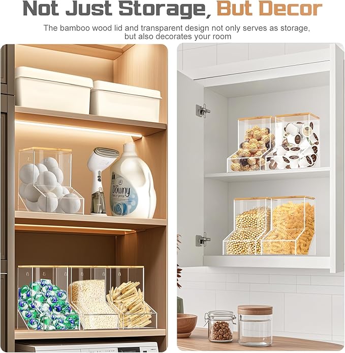 JYPS Laundry Pods Container, Acrylic Dishwasher Pods Holder w/ 2 Lids, Dispenser For Powder, Dryer Balls, Beads, Soap Organizer For Room Desktop / Wall Mount, Snack Candy Organization Storage