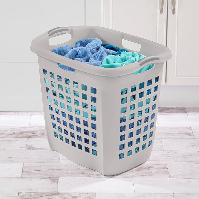 Sterilite 4-Pack Ultra Easy Carry Laundry Basket, Plastic Clothes Hamper Bin w/Comfort Grip Handles & Reinforced Rim, 2.1 Bushel Capacity, Grey Pumice