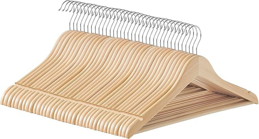 SONGMICS Wooden Hangers, Pack of 36, Coat Hangers, Non-Slip, Pants Bar, 360° Swivel Hooks, for Jackets, Shirts, Coats, Natural Wood UCRW010N36