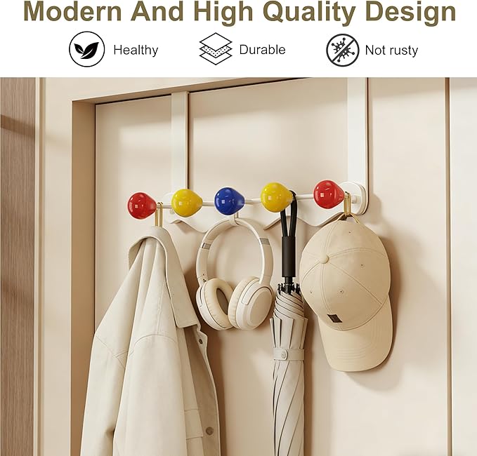Over Door Coat Rack, Coat Hooks for Door Coat Hanger, Towel Hanger for Bathroom, Door Hanger Hooks, Hooks for Hanging Hat Key Towel Purse Robes Mudroom Entryway