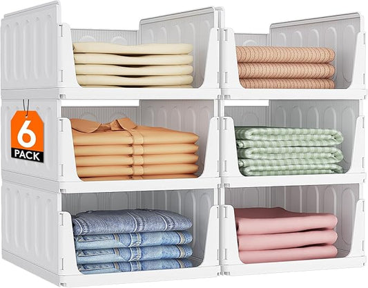Lifewit Stackable Closet Organizers and Storage Basket for Clothes, Plastic Sweater Storage Bins for Wardrobe, Multifunctional Pants Organizer for RV, Pantry, Bathroom, Kitchen, Dorm, 24L, 6 Pack