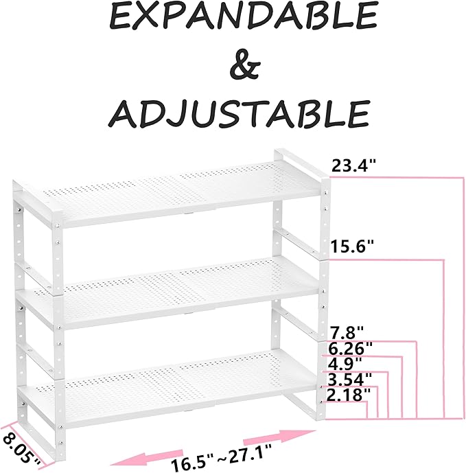 Multi-Functional Metal Shoe Rack, Space-Saving, Perfect for Entryway, Closet, Bathroom, etc. - Sturdy and Durable, High Weight Capacity(3PACKS/White/Medium)