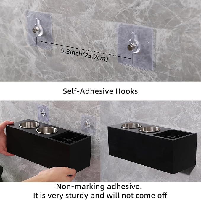 Hair Dryer Countertop Holder, Hair Tool Organizer Wall Mount, Blow Dryer Holder Organizer, Bathroom Countertop Blow Dryer Holder and Curling Iron Holder (Cedar Wood, Black)