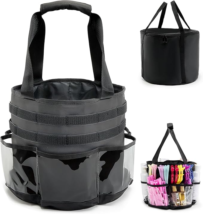 Hairstylist Travel Bag, with Dust Cover, 11L Large Capacity, Heat-Resistant Interior, Clear Pockets, DIY Velcro Straps, Top Drawstring, Bathroom Cleaning/Pet Grooming Supplies Organizer