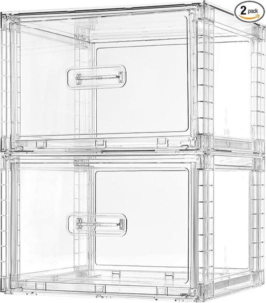 Vtopmart 2 Pack 18QT Clear Stackable Storage Drawers,Easily Assemble Closet Organizers,Plastic Storage Bins for Bathroom,Cabinet,Kitchen Pantry,Under Sink Organization(Medium)