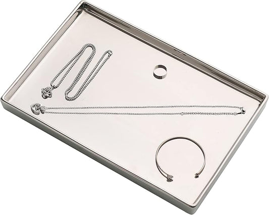 Silver Ceramic Jewelry Mirror Tray Vanity Holder Rectangular Mini Small Medium Large