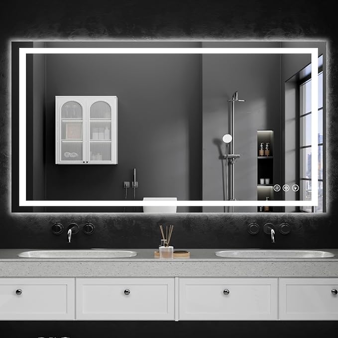 36"x55" LED Bathroom Mirror with Lights, Dimmable，Anti-Fog，Bathroom Vanity Mirror for Wall, Backlit + Front Lit, Memory Function, Shatter-Proof，Tempered Glass
