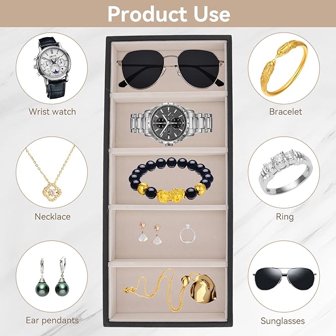 5 Grid Stackable Eyeglass Storage Holder Organizer, Sunglass Drawer Organizer Glasses Tray Display Case Box Eyeglasses Watches Jewelry Display for Dresser or Store Countertop