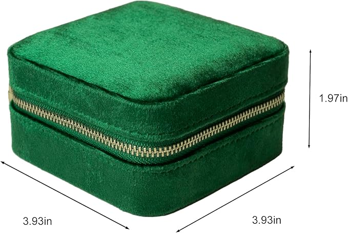 Customizable Compact Velvet Jewelry Box with Mirror, Travel Jewelry Case, Travel Jewelry Organizer, Jewelry Box for Women and Girls, Small Jewelry Organizer (Center Text, Emerald Green)