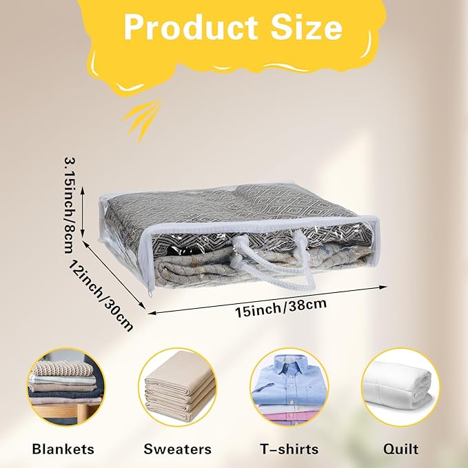 8 Pcs Zippered Storage Bags Clear Sweater Storage Bag PVC Plastic Storage Bags for Blankets Clothes Closet Quilt Pillow Bed Sheet Organizer with Zipper Cube Organizer (15 x 12 x 3.15 Inch)