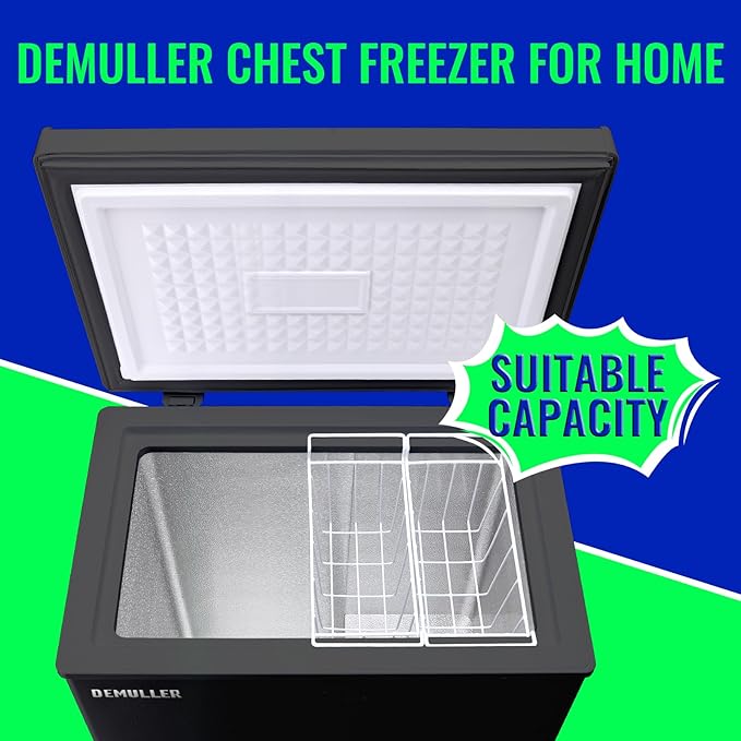 Small Chest Freezer with Electronic Panel, Accurate Temperature Display to 1 ℉, Black Deep Freezing Machine with 2 Removable Baskets, Compact Size for Any Space