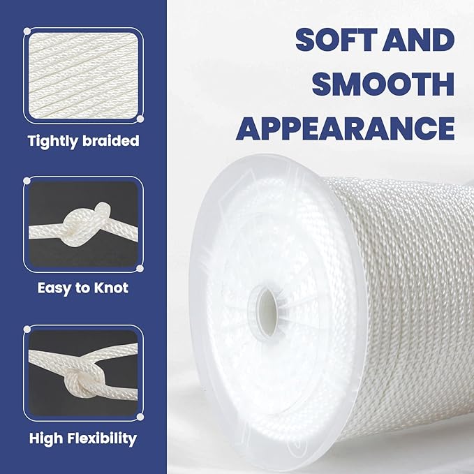MERIANE Nylon Rope 500 Ft 3/8 Inch – Multipurpose Solid Braided Rope – Ideal Use for Camping, Clothesline, Marine, Flag Line – Abrasion & UV Resistant – Shock Absorption Rope for Indoor Outdoor