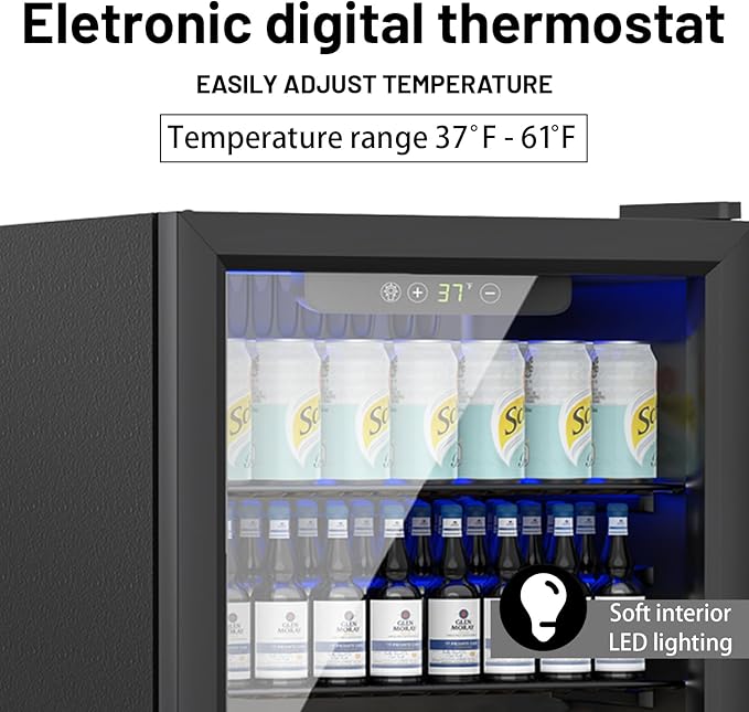 1.7 Cu.ft Beverage Refrigerator Cooler, 72 Cans Mini Fridge with Glass Door, and Temperature controllable switch for Soda, Beer or Wine For Office or Bar with Removable Shelves