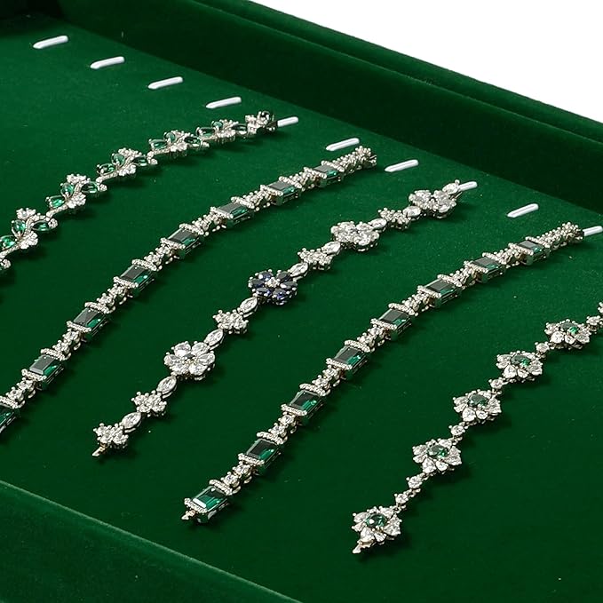 16 Slots Necklace Bracelet Tray Velvet Jewelry Trays Jewelry Drawer Organizer for Necklace, Bracelets, Watch Storage Display (Green)