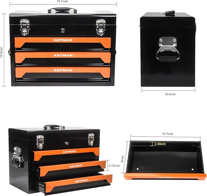 Campfun 439PCS Tool Set, Mechanic Tool Set for Home, Tool Box Set 4-Tier Socket Wrench Ratchet Plier Nails, Home Tool Set Mechanics Kit with 3 Drawers Organizer for Adults Man Handyman, Orange