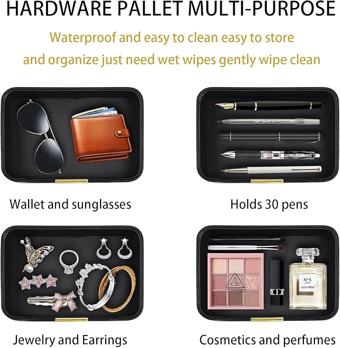 Leather Tray Desktop Storage,Luxury Nightstand Organizer Decorative Tray,for Entryway Table to Hold Jewelry Watch Cosmetics Keys Phone Wallet Home & Office Accessories,Black, 8.5L x 5.7W x 1.8H