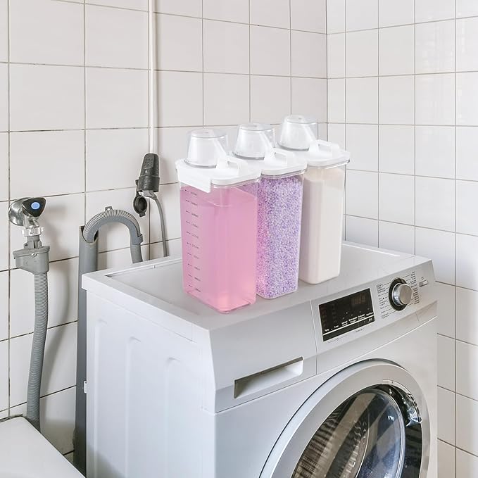 3 Packs Plastic Liquid Laundry Detergent Dispenser, 78 Oz Laundry Detergent Dispenser for Fabric Softener, Bleach, Powder, Beads