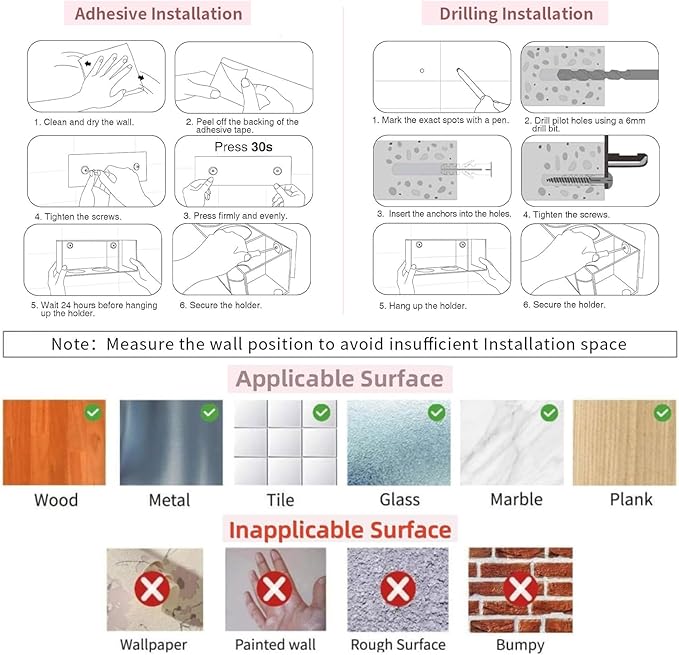 Hair Tool Organizer, Acrylic Hot Tools Organizer with 2 Stainless Steel Cups, Hair Tool Holder Wall Mount & Countertop for Dryer, Curling Iron & Brushes for Bathroom Vanity CHOCHOYAH