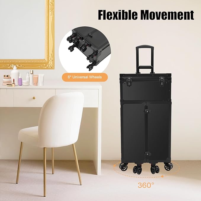 Rolling Makeup Train Case Organizer Large Storage Cosmetic Trolley Pink Professional Manicure Tool kit Portable Manicure Storage Case with Swivel Wheels (vintage)