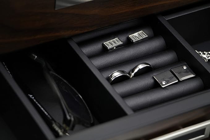 Executive Wooden Watch Box Valet Box Sunglasses and Jewelry Box Storage Organizer (Sweetheart) (Brown)