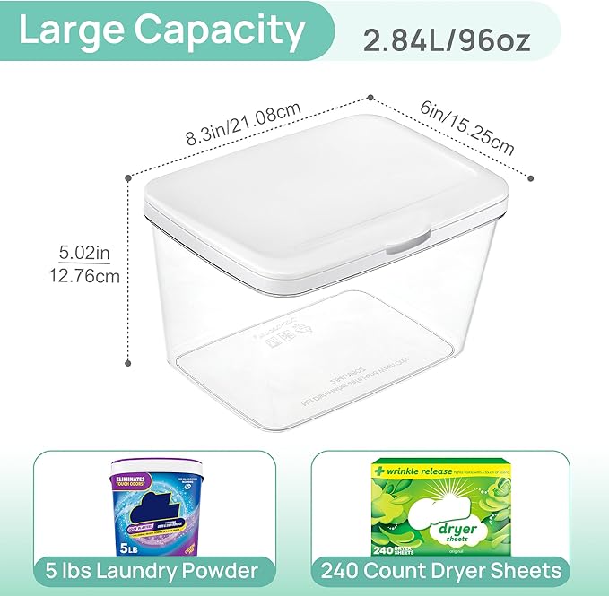 Vtopmart 5 Pack Laundry Pods Container and Dryer Sheet Holder, Detergent Powder Container with Lids &Labels & Scoop for Laundry Room Organization, Laundry Storage for Powder, Pods, Scent Booster Beads