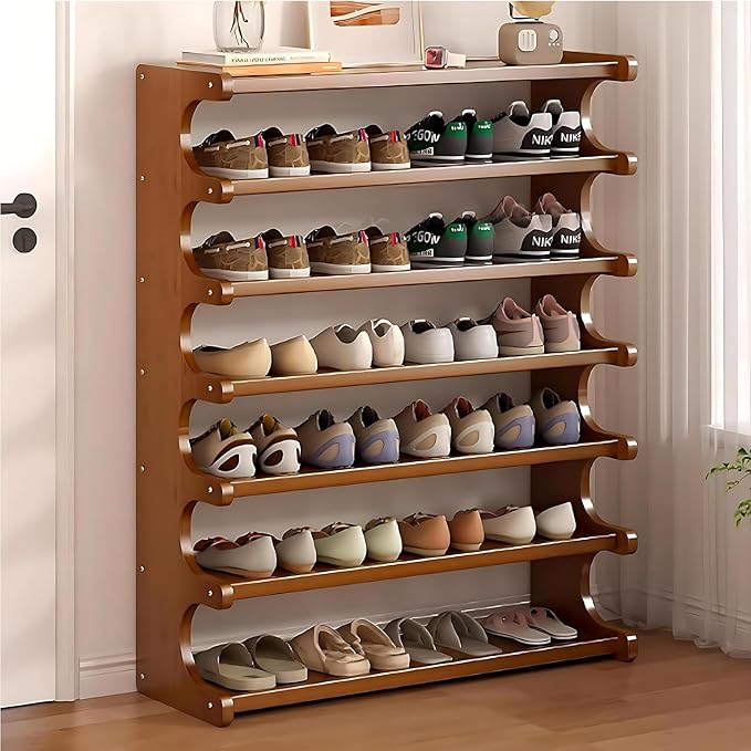 7-Tier Vertical Shoe Rack, Bamboo Free Standing Shoe Rack Shelf, Shoe Storage Stand, Entryway Shoe Tower, Vertical Shoe Organizer for Narrow Closet, Entryway, Hallway