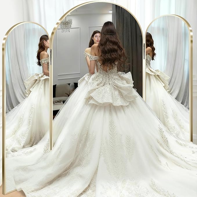 3-Way Full Length Trifold Mirror, 78"x76" Oversized Large Standing Mirror with Aluminum Alloy Thin Frame, for Wedding Dress/Clothing Shop/Closet, Gold