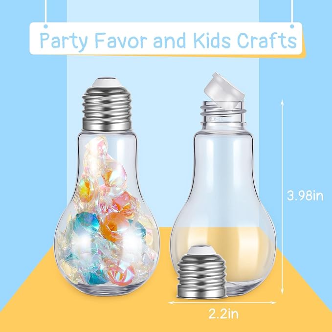 Juexica 108 Pieces Plastic Fillable Light Bulb Ornaments Clear Empty Lightbulb Containers Small Candy Bottles Drink Cups Decorative Jars for Crafts Gifts Party Favors 100 ml (Silver Cap)
