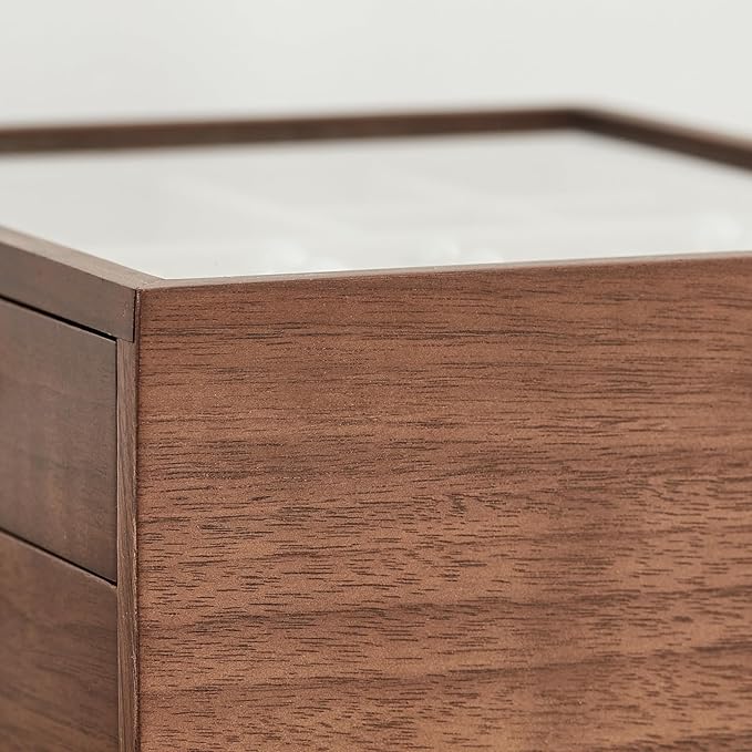 Black Walnut Wooden Jewelry Box for Women 4 Layer with Glass Lid and Pull-out Necklace Storage Layer Watch Necklace Ring Earring Storage,Valentine's Day Gifts