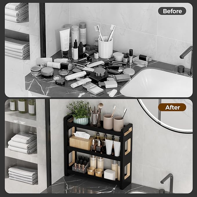 Bathroom Counter Organizer,Bathroom Counter Shelf,Bathroom Organizers,Under Sink Organizer,Cologne Organizer For Men,Cologne Cabinet,Spice Rack Organizer for Cabinet,Gifts(Black 3 Tier)