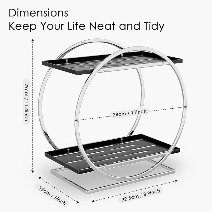 2-Tier Bathroom Organizer Countertop, Silver Black Perfume Organizer for Dresser, Multi-Purpose Makeup Organizer, Large Cosmetic Skincare Organizers, Exquisite Vanity Storage, Ideal for Gift
