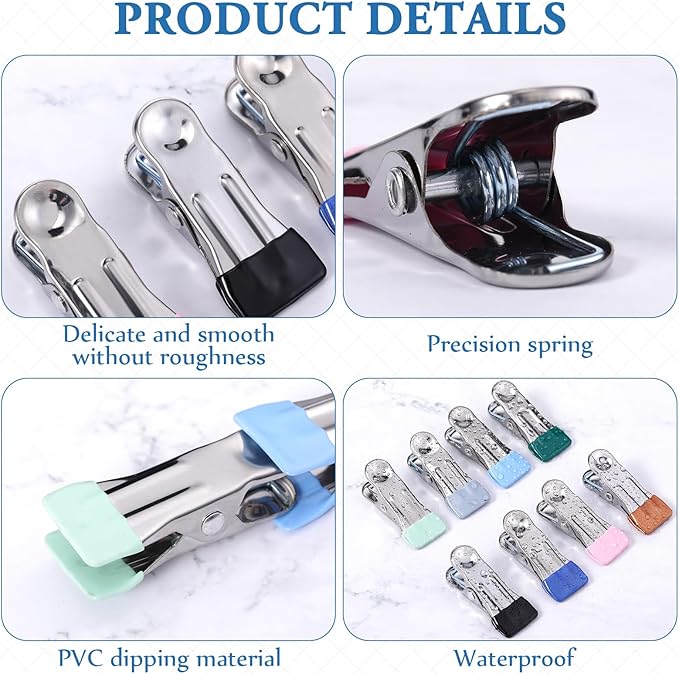 Honeydak 150 Pcs Stainless Steel Clothes Pins 2.17 Inch Heavy Duty Clips Bulk Bag Clips for Food Metal Clothespins for Laundry Clothes Line, Sock, Photo, Towel, Snack