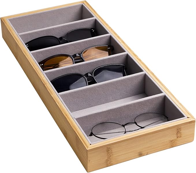 Natural bamboo Glasses Eyeglass Eyewear Sun glasses Sunglasses Box Storage Case Tray Display Showcase Organizer Box