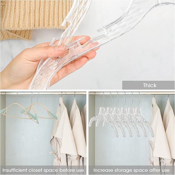 Roowest 40 Pcs Clear Plastic Hangers for Clothes Bulk 17 Inches Durable Crystal Cut Heavy Duty Hangers with Swivel Clips Non Slip for Clothing Closet Coats Dress Suit Shirts Jacket Thick Tough