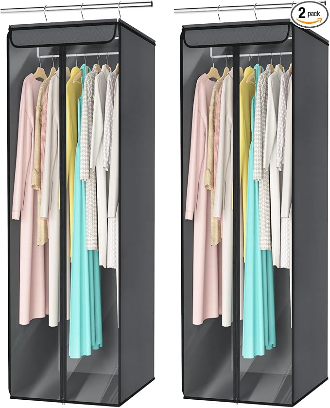 Univivi Garment Bags for Hanging Clothes, Large Clothes Storage Bags Closet Organizer with Clear Window, Premium Hanging Garment Storage Bag for Suits, Coats, Dresses, 54", 2 Pack (Dark Grey)