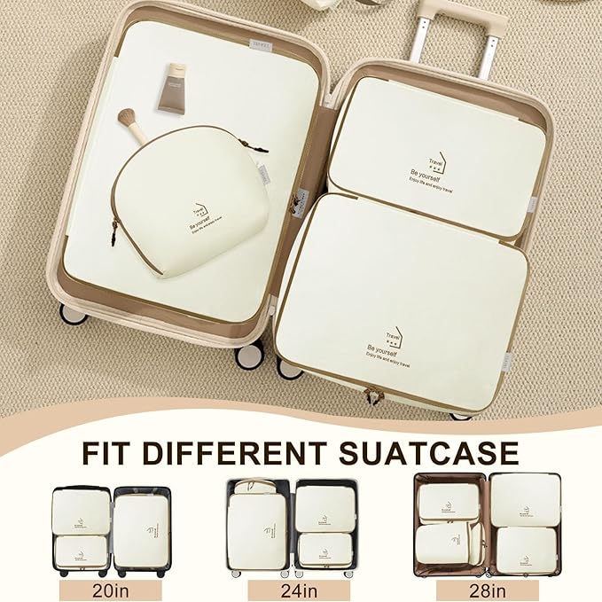 5 Set Packing Cubes for Travel, Various Sizes Luggage Organizer Bags with Double Zipper, Durable Space Saver Bags Travel Essentials (5 Set, Beige)