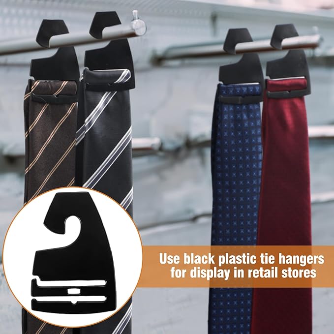 Maxdot 200 Pcs Tie Hangers, Plastic Neck Tie Holders for Display, Black Necktie Hook Hangers for Men Retail Closet, 2.8 x 2 inches