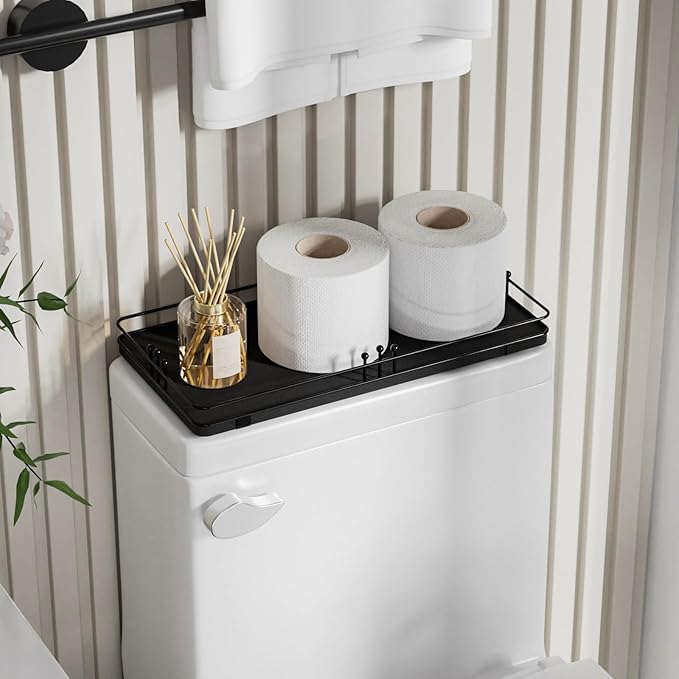 Toilet Paper Basket, Bathroom Basket for Counter Toiletries Towel Decor TP, Toilet Tank Tray, Guest Back of Toilet Organizer Storage, Vanity Tray for Perfume Makeup, Kitchen 13”x6.5” Black