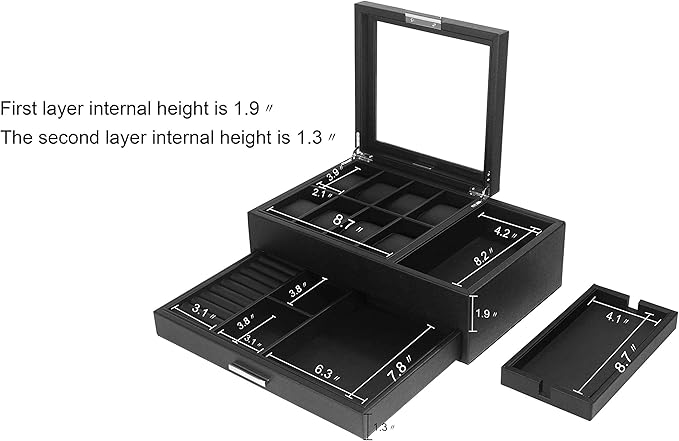 Mens Jewelry Box Valet Tray with Drawer and Charging Station Organizer,Nightstand Organizer for Men Jewelry Tray,Catchall Tray for Men Accessories