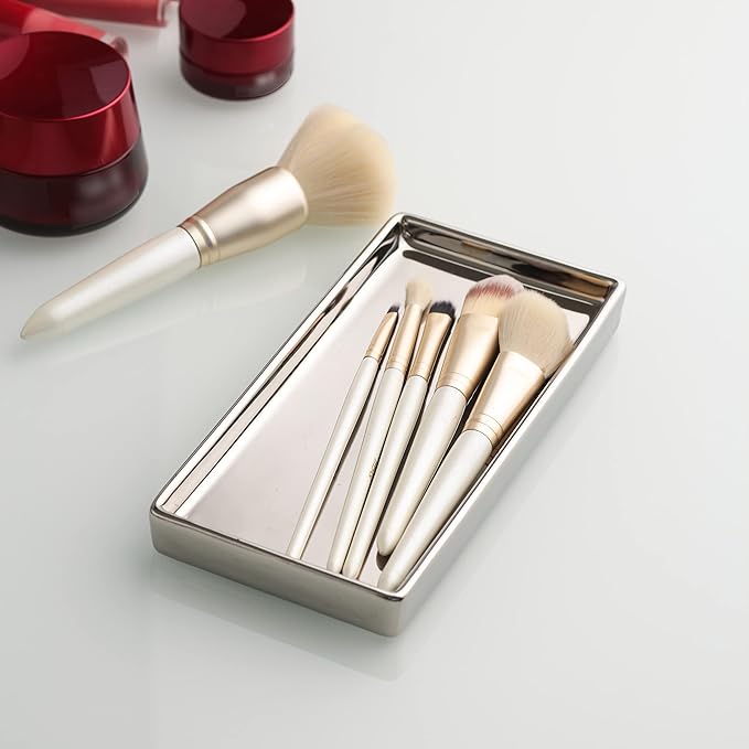 Jewelry Dish Tray Ceramic Trinket Tray Rectangte Vanity Makeup Mirror Tray Silvery