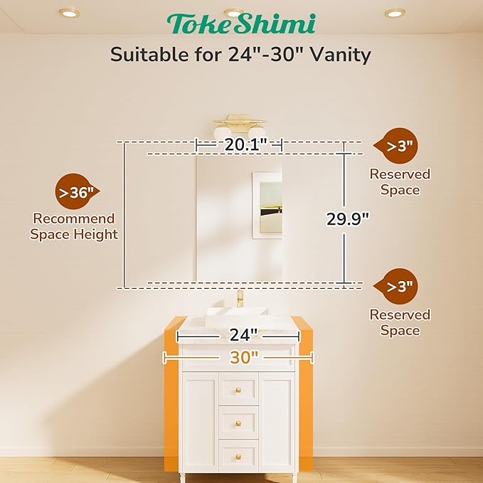 TokeShimi 20x30 Frameless Bathroom Vanity Mirrors for Over Sink, Modern Rectangle Bathroom Mirrors for Wall with Polished Edge Shatterproof Decorative Mirror for Bedroom, Living Room, Entryway