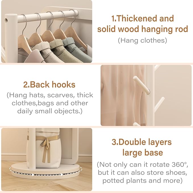 70"x19"Full Length Mirror with Stand,Coat Rack with Mirror,Solid Wood Floor Mirror,Swivel Mirrorfor Bedroom, Living Room, Cloakroom