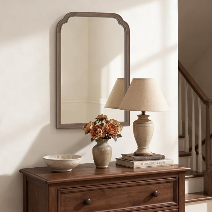HOMECOOKIN Wood Bathroom Mirrors for Wall Mounted, 20" x 30" Rustic Wood Frame Wall Mirrors Decorative for Living Room or Bedroom Vanity Mirror (Walnut) B