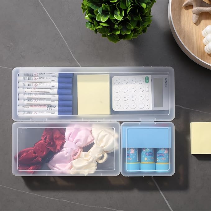 novelinks Stackable Plastic Clear Storage Box Containers with Latching Lid - Art Craft Supply Organizer Storage Containers for Pencil Box, Crayon, Beads, Jewelry (9 Pack Medium -Clear)