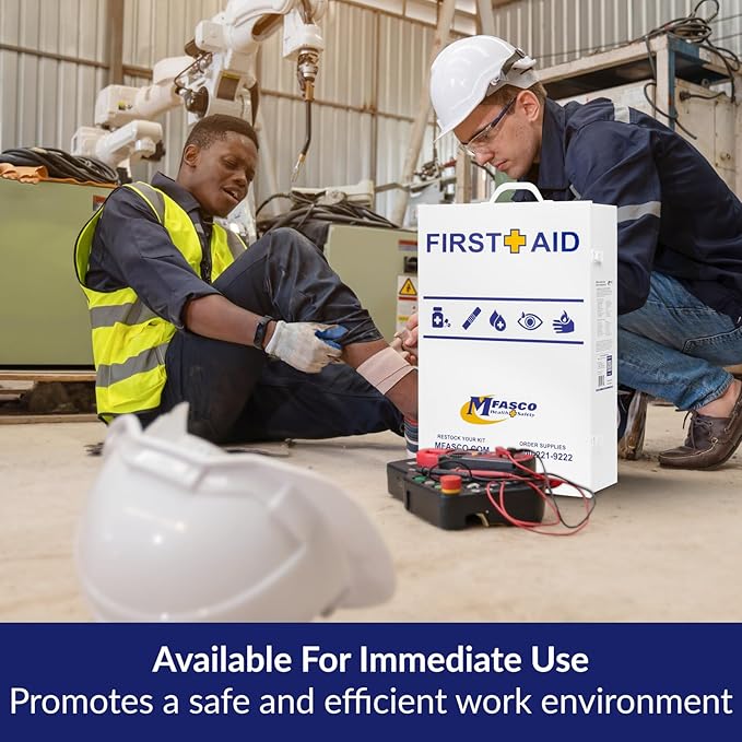 MFASCO 4 Shelf Commercial First Aid Kit, Type I & II, 2021 OSHA Approved,ANSI Z308.1-2021 Compliant, 528 pcs Latex-Free, Wall Mount Cabinet,No Medications,Easy Refilling Instructions, with Tourniquet