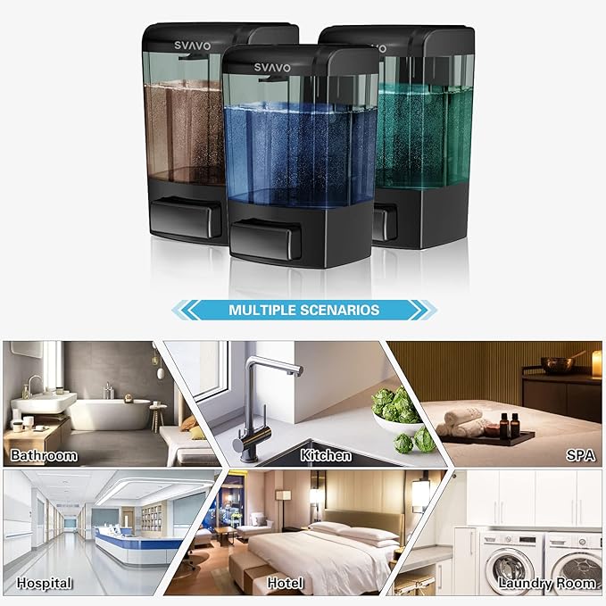 SVAVO Wall Mounted Soap Dispenser Kitchen Bathroom Manual Soap Dispenser Refillable Hand soap Dispenser for Liquid Contianers Shampoo Gel Chamber for Household Commerical 23.7oz (700ml) ABS