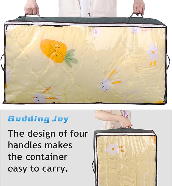 Budding Joy 90L Under Bed Storage Containers, Closet Organizers and Storage Bins, Foldable Underbed Storage Bags for Linen Sheets, Blanket, Clothing, Comforter, Sweaters, Pillows, Wrapping Paper, Grey
