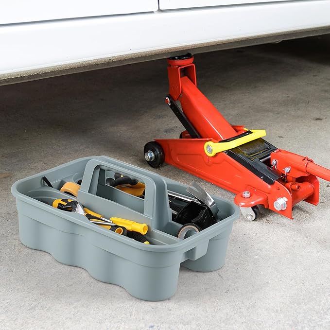 4 Packs 2 Compartment Plastic Cleaning Supplies Caddy, Multipurpose Portable Carry Tote with Handle, Grey